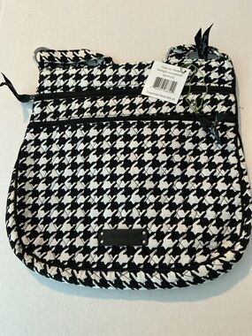 Vera Bradley Midnight  Black &  White Houndstooth Triple Zip Crossbody